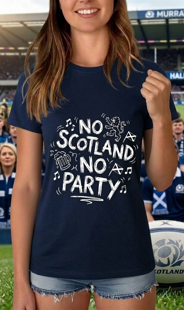 No_Scotland_Shirt Ladies T-Shirt No Scotland No Party Scottish Flag Navy White