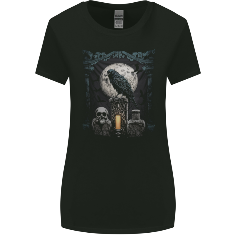 Gothic Skull & Crow with Arch and Moon Women's Wide Fit T-Shirt
