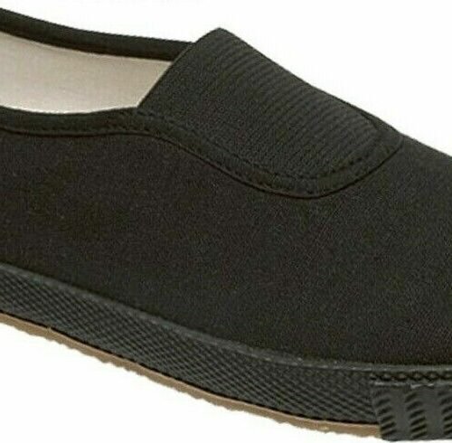 Unisex Black Slip On Plimsolls Canvas Pumps Kids Adults PE Gym Casual Sports Shoes