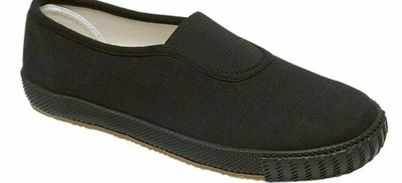 Unisex Black Slip On Plimsolls Canvas Pumps Kids Adults PE Gym Casual Sports Shoes