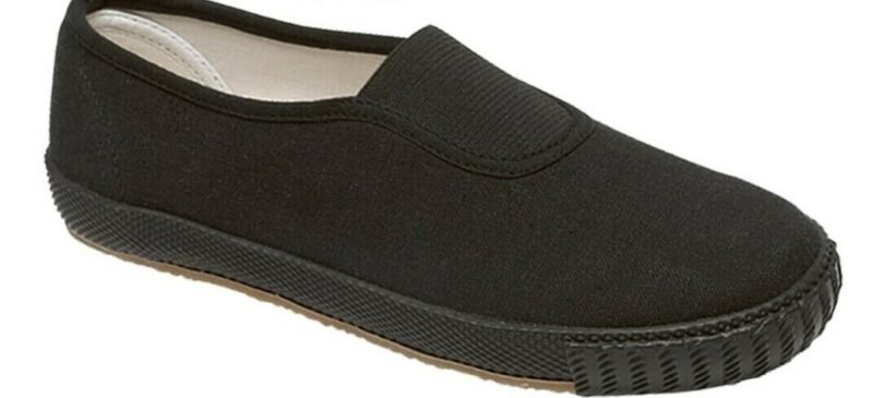Unisex Black Slip On Plimsolls Canvas Pumps Kids Adults PE Gym Casual Sports Shoes
