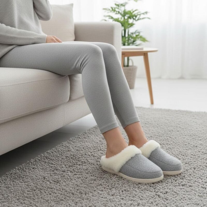 Women's Soft Slip On Slippers Faux Fur Indoor House Shoes Non Slip Sole Grey