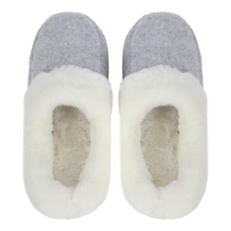 Women's Soft Slip On Slippers Faux Fur Indoor House Shoes Non Slip Sole Grey