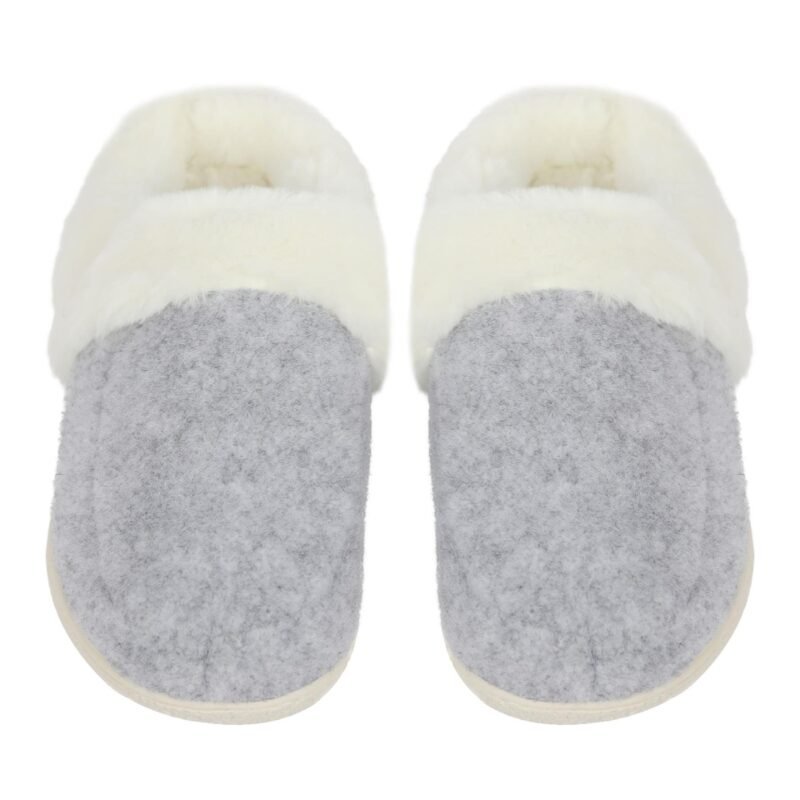 Women's Soft Slip On Slippers Faux Fur Indoor House Shoes Non Slip Sole Grey