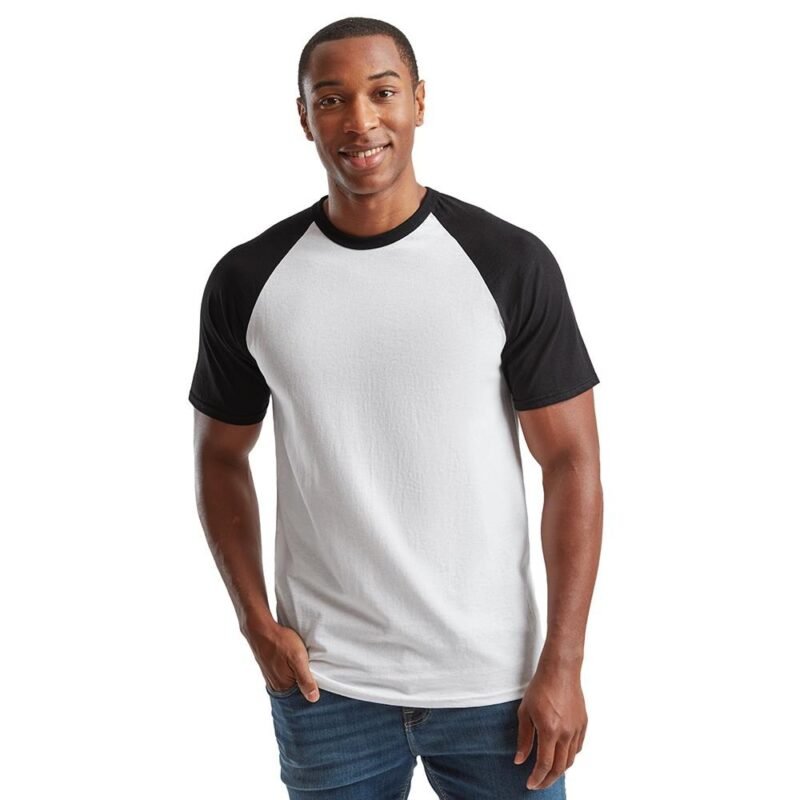 Men's Baseball T-Shirt Short Sleeve 100% Cotton Contrast Raglan Crew Neck Multicolour