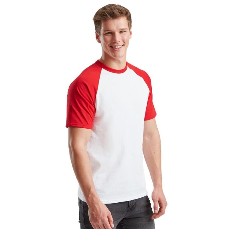 Men's Baseball T-Shirt Short Sleeve 100% Cotton Contrast Raglan Crew Neck Multicolour