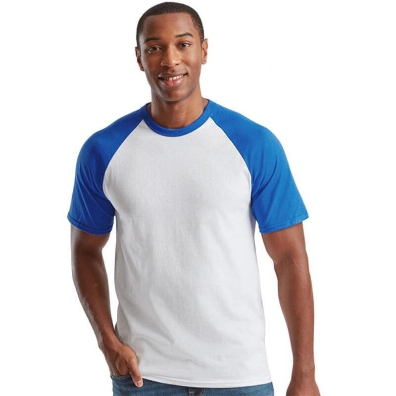 Men's Baseball T-Shirt Short Sleeve 100% Cotton Contrast Raglan Crew Neck Multicolour
