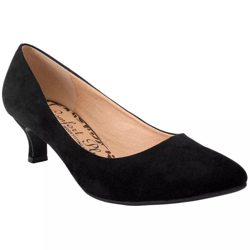 Women's Wide Fit Court Shoes Casual Formal Work Classic Low Kitten Heel Slip On Shoes