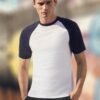Men's Baseball T-Shirt Short Sleeve 100% Cotton Contrast Raglan Crew Neck Multicolour