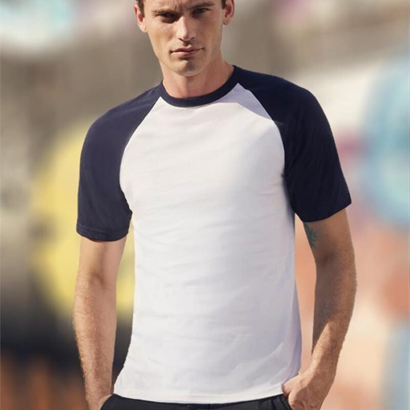 Men's Baseball T-Shirt Short Sleeve 100% Cotton Contrast Raglan Crew Neck Multicolour