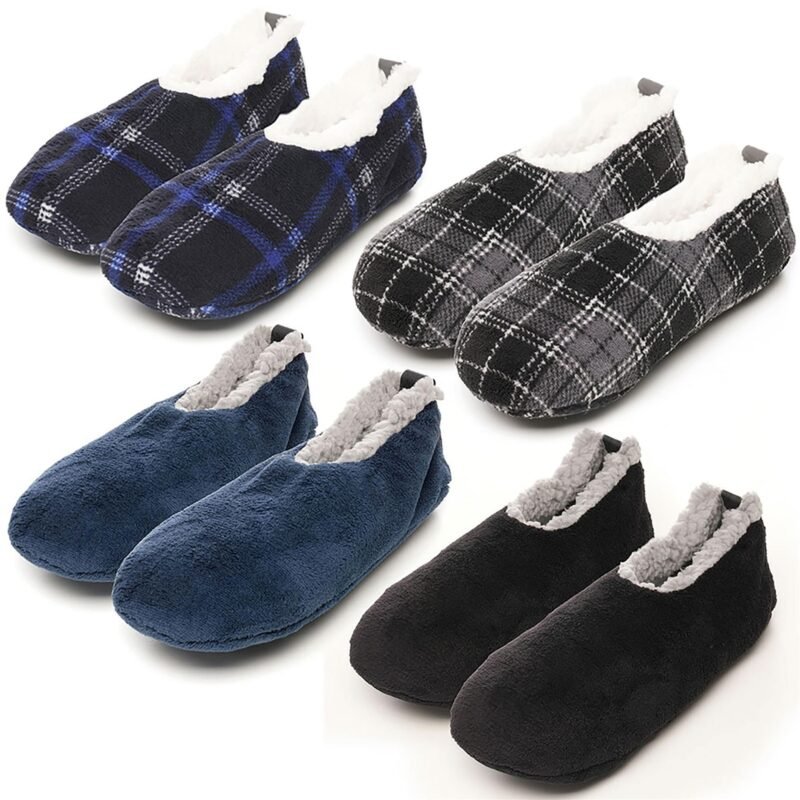 Men's Warm Plush Micro Terry Slippers Non Slip Indoor Comfort Fit Slip On House Shoes Black