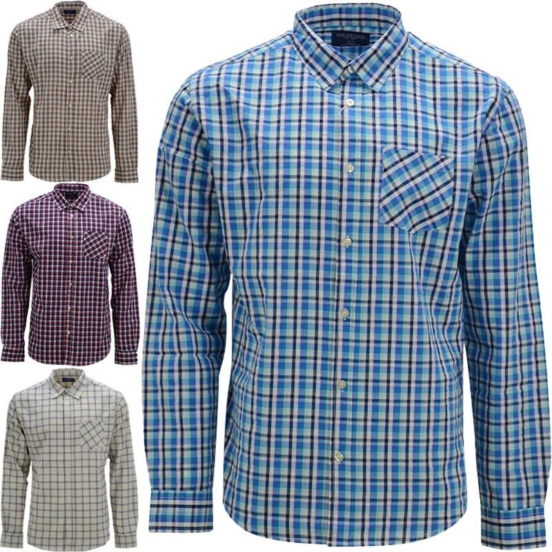 Men's Check Shirt Long Sleeve 100% Cotton Regular Fit Button Down Collared Casual Office Formal Top