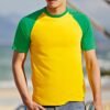 Men's Baseball T-Shirt Short Sleeve 100% Cotton Contrast Raglan Crew Neck Multicolour