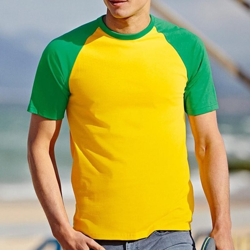 Men's Baseball T-Shirt Short Sleeve 100% Cotton Contrast Raglan Crew Neck Multicolour
