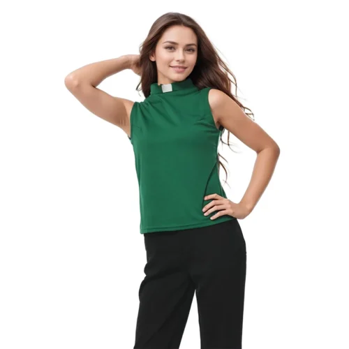 Women's Clergy Sleeveless Shirt Minister Priest Collared Button Tank Top
