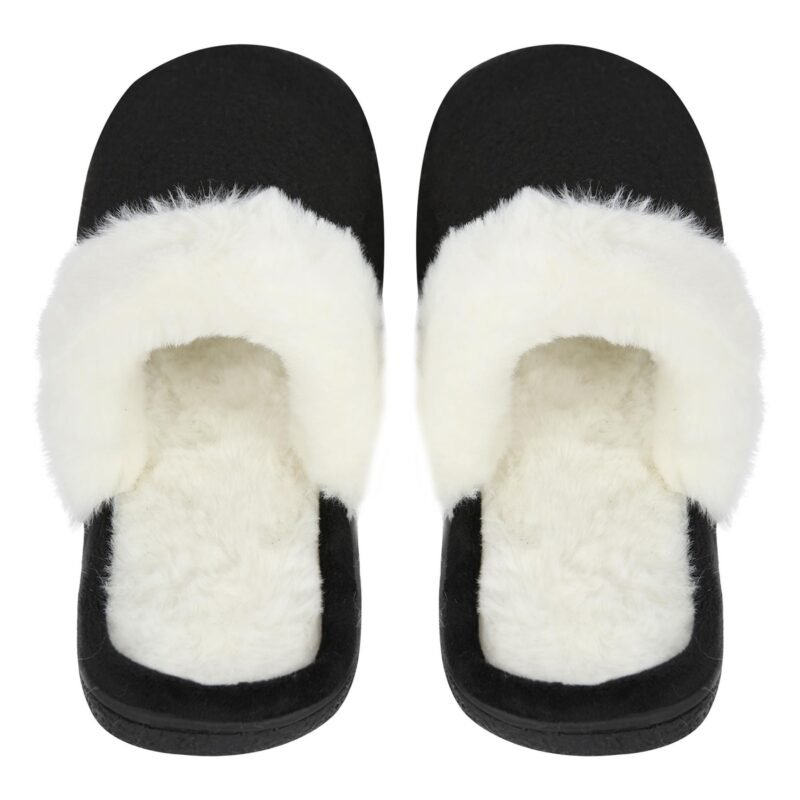 Women's Soft Slip On Slippers Faux Fur Indoor House Shoes Non Slip Sole Grey