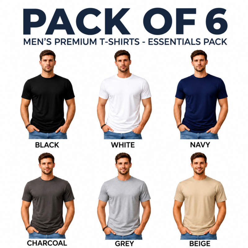 6 Pack Men's 100% Cotton Crew Neck T-Shirts Short Sleeve Regular Fit Plain Casual Tees S-XXL