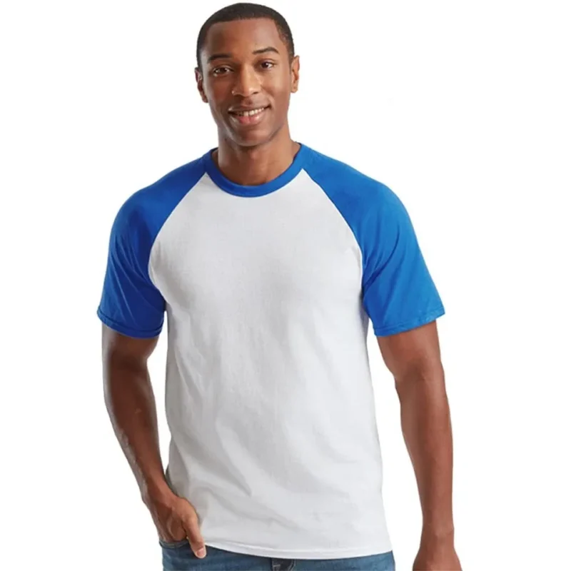 Men's Baseball T-Shirt Short Sleeve 100% Cotton Contrast Raglan Crew Neck Multicolour