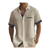 Men's Short Sleeve Colour Block Dress Shirt Casual Button-Down Lapel Pocket Regular Fit Top
