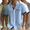 Men's Short Sleeve Colour Block Dress Shirt Casual Button-Down Lapel Pocket Regular Fit Top