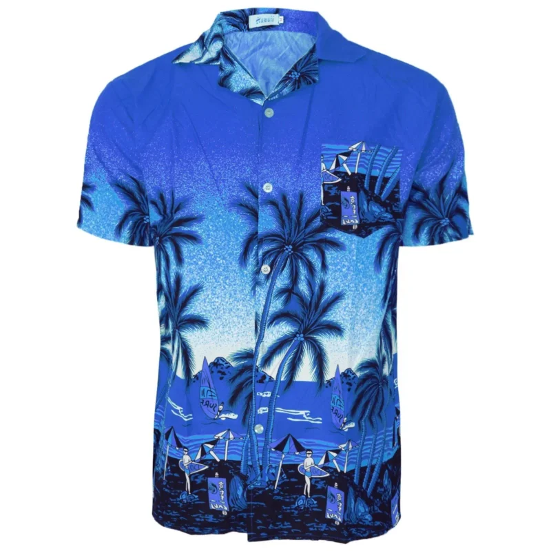 Men's Hawaiian Beach Print Short Sleeve Button-Up Summer Party Shirt (S–XXL)