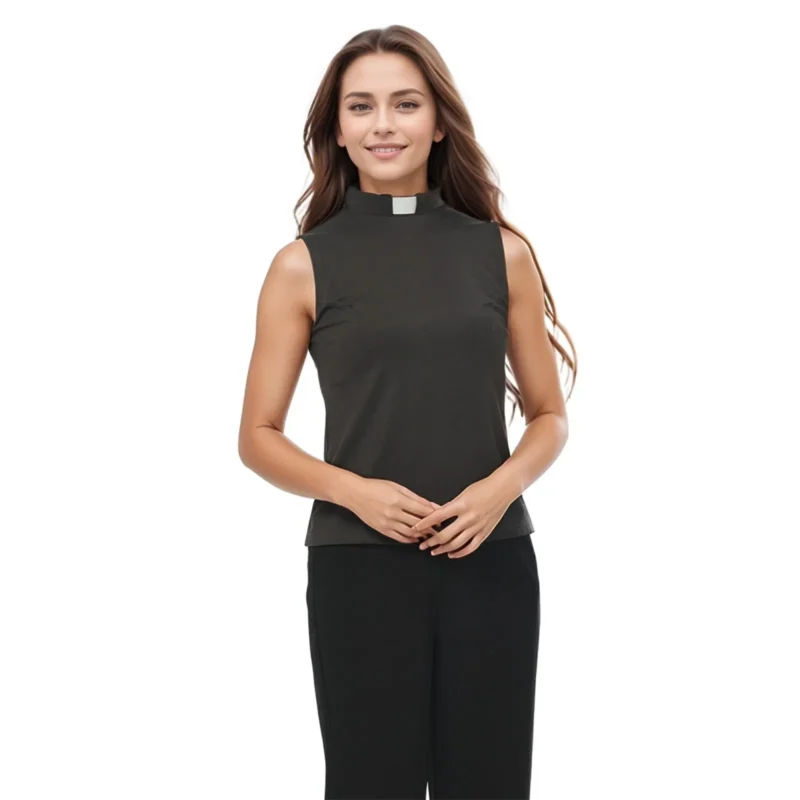 Women's Clergy Sleeveless Shirt Minister Priest Collared Button Tank Top