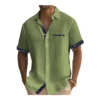 Men's Short Sleeve Colour Block Dress Shirt Casual Button-Down Lapel Pocket Regular Fit Top
