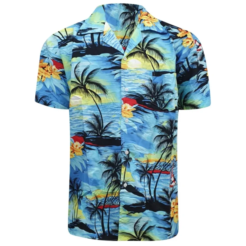 Men's Hawaiian Beach Print Short Sleeve Button-Up Summer Party Shirt (S–XXL)