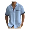 Men's Short Sleeve Colour Block Dress Shirt Casual Button-Down Lapel Pocket Regular Fit Top