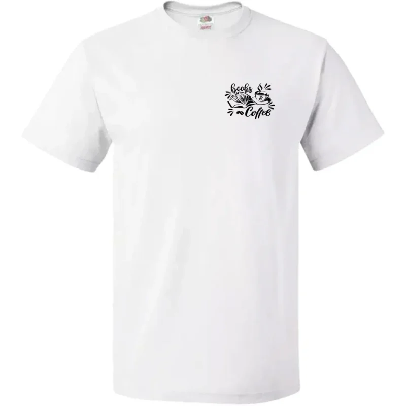 Men's Books and Coffee T-Shirt Reading Graphic Regular Fit Cotton Streetwear Summer Top