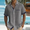 Men's Short Sleeve Colour Block Dress Shirt Casual Button-Down Lapel Pocket Regular Fit Top