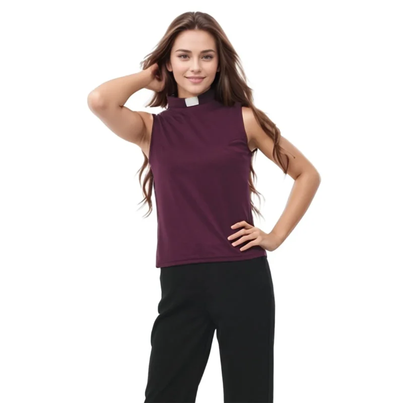 Women's Clergy Sleeveless Shirt Minister Priest Collared Button Tank Top