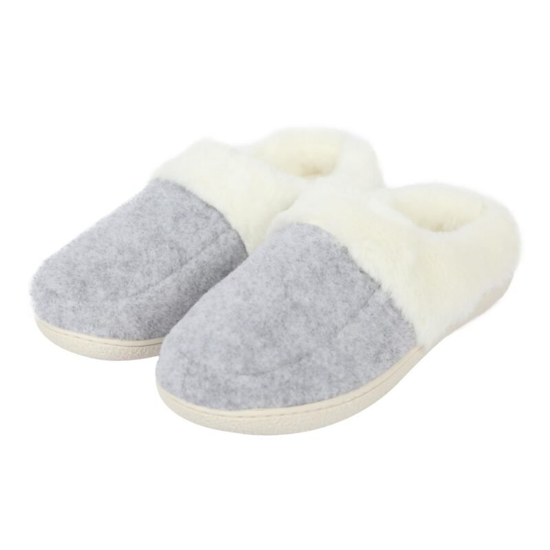 Women's Soft Slip On Slippers Faux Fur Indoor House Shoes Non Slip Sole Grey