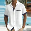 Men's Short Sleeve Colour Block Dress Shirt Casual Button-Down Lapel Pocket Regular Fit Top