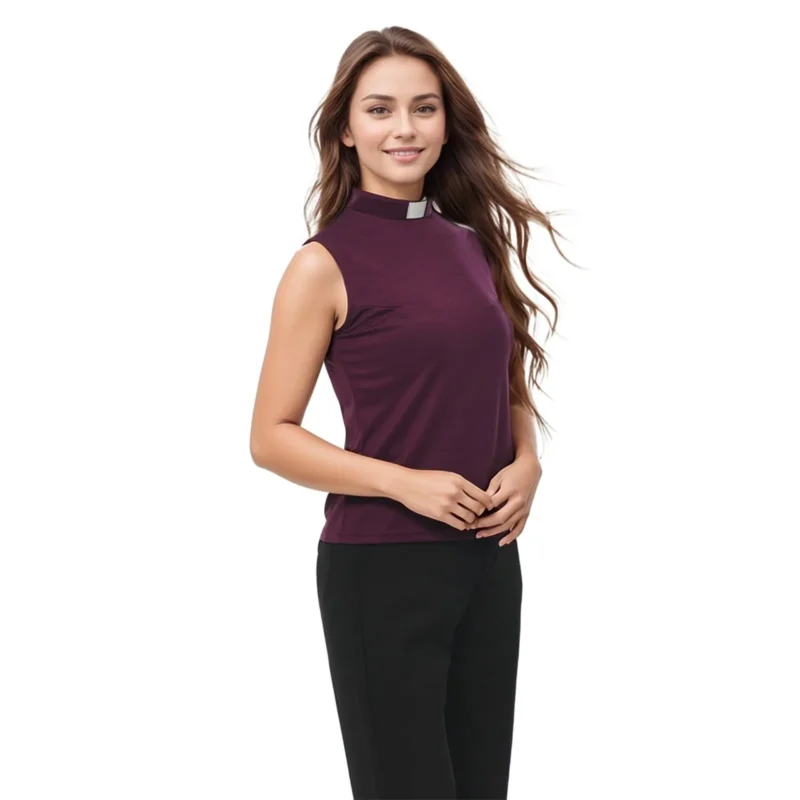 Women's Clergy Sleeveless Shirt Minister Priest Collared Button Tank Top