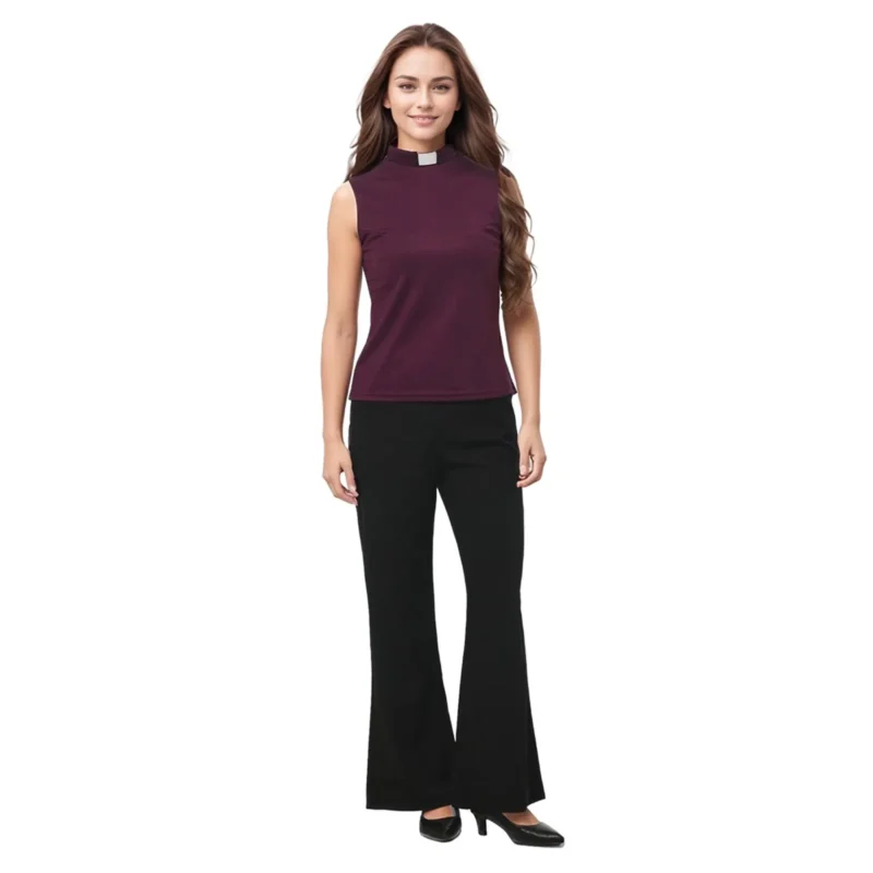 Women's Clergy Sleeveless Shirt Minister Priest Collared Button Tank Top