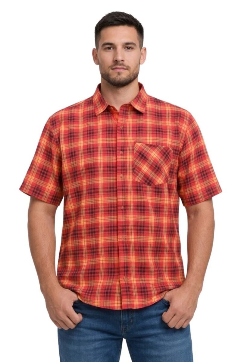 Men's Short Sleeve Checked Shirt Casual Cotton Blend Button Down Pocket Regular Fit S–3XL