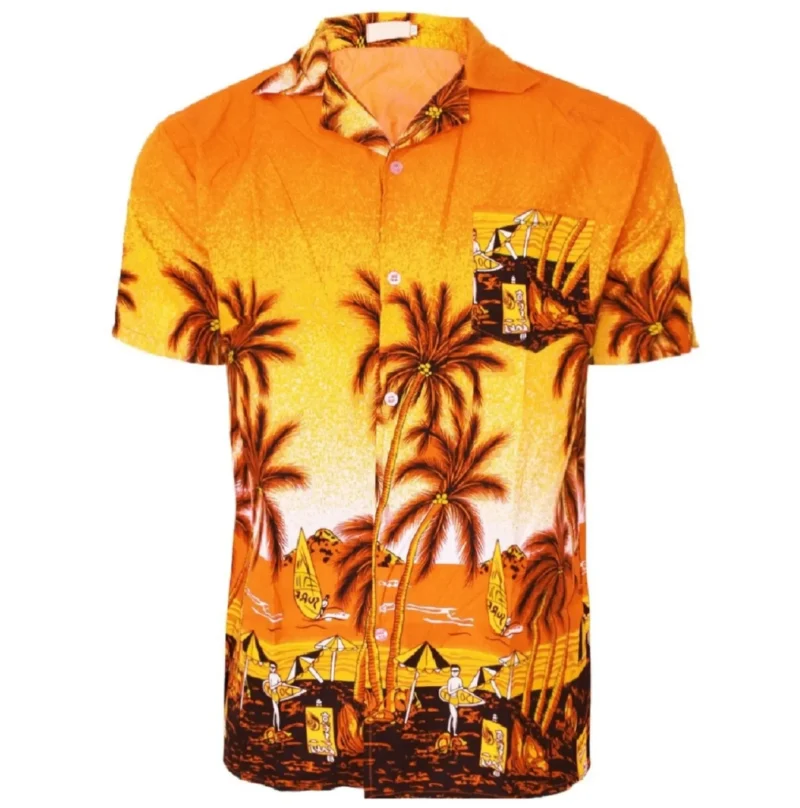 Men's Hawaiian Beach Print Short Sleeve Button-Up Summer Party Shirt (S–XXL)