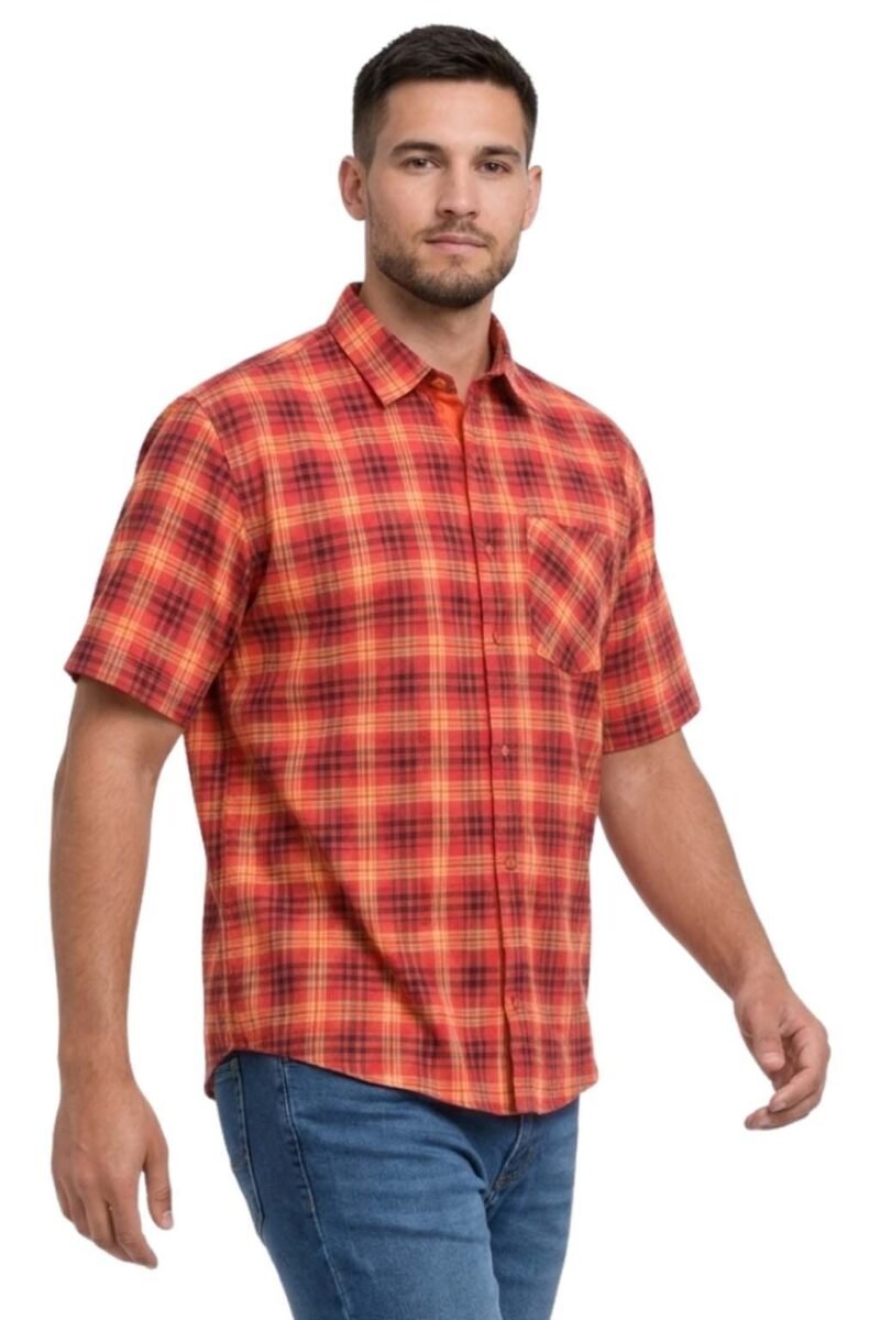 Men's Short Sleeve Checked Shirt Casual Cotton Blend Button Down Pocket Regular Fit S–3XL