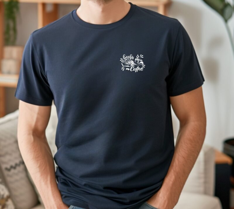 Men's Books and Coffee T-Shirt Reading Graphic Regular Fit Cotton Streetwear Summer Top