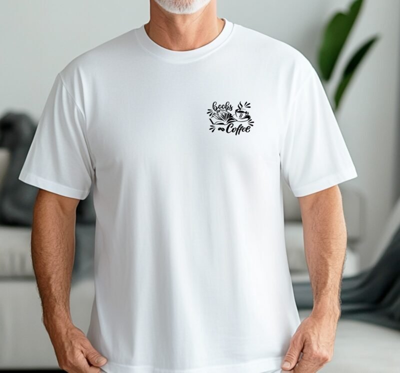 Men's Books and Coffee T-Shirt Reading Graphic Regular Fit Cotton Streetwear Summer Top