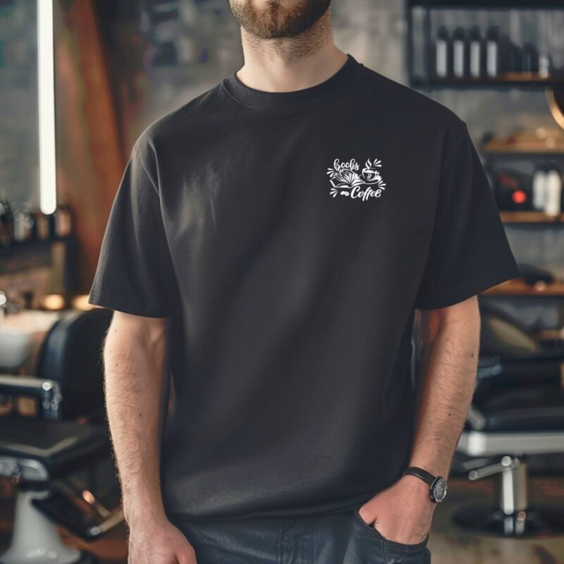 Men's Books and Coffee T-Shirt Reading Graphic Regular Fit Cotton Streetwear Summer Top