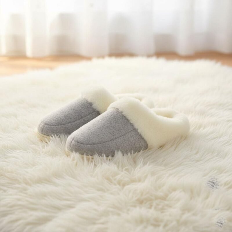 Women's Soft Slip On Slippers Faux Fur Indoor House Shoes Non Slip Sole Grey