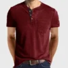 Men's Short Sleeve Henley T-Shirt Casual Grandad Button V Neck Solid Cotton Blend Tee Top
