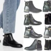 Women's Black Ankle Boots Low Block Heel Buckle Zip Chelsea Style Shoes UK Sizes 3-8
