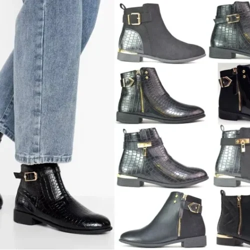 imgi_1_s-l1600 Women's Black Ankle Boots Low Block Heel Buckle Zip Chelsea Style Shoes UK Sizes 3-8