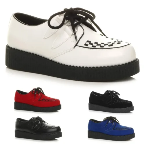 imgi_1_s-l960 Men's Rockabilly Brothel Creepers Teddy Boy Wedge Platform Lace Up Shoes Faux Suede