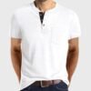 Men's Short Sleeve Henley T-Shirt Casual Grandad Button V Neck Solid Cotton Blend Tee Top