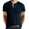 Men's Short Sleeve Henley T-Shirt Casual Grandad Button V Neck Solid Cotton Blend Tee Top