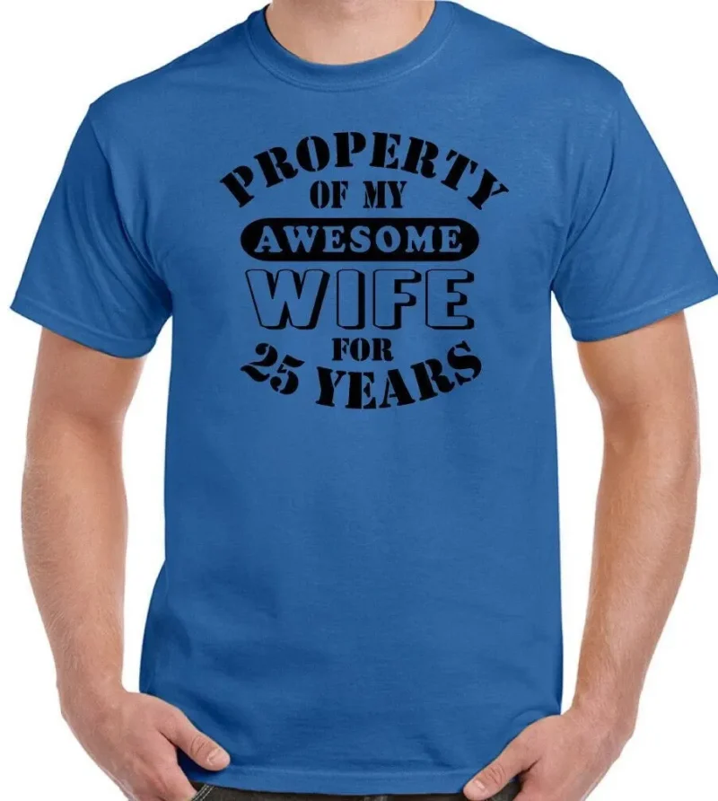 25th Wedding Anniversary T-Shirt My Awesome Wife Men's Funny 25 Year Husband Gift Cotton Tee